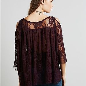 FREE PEOPLE Maroon Lost Austin Lace Cold Shoulder